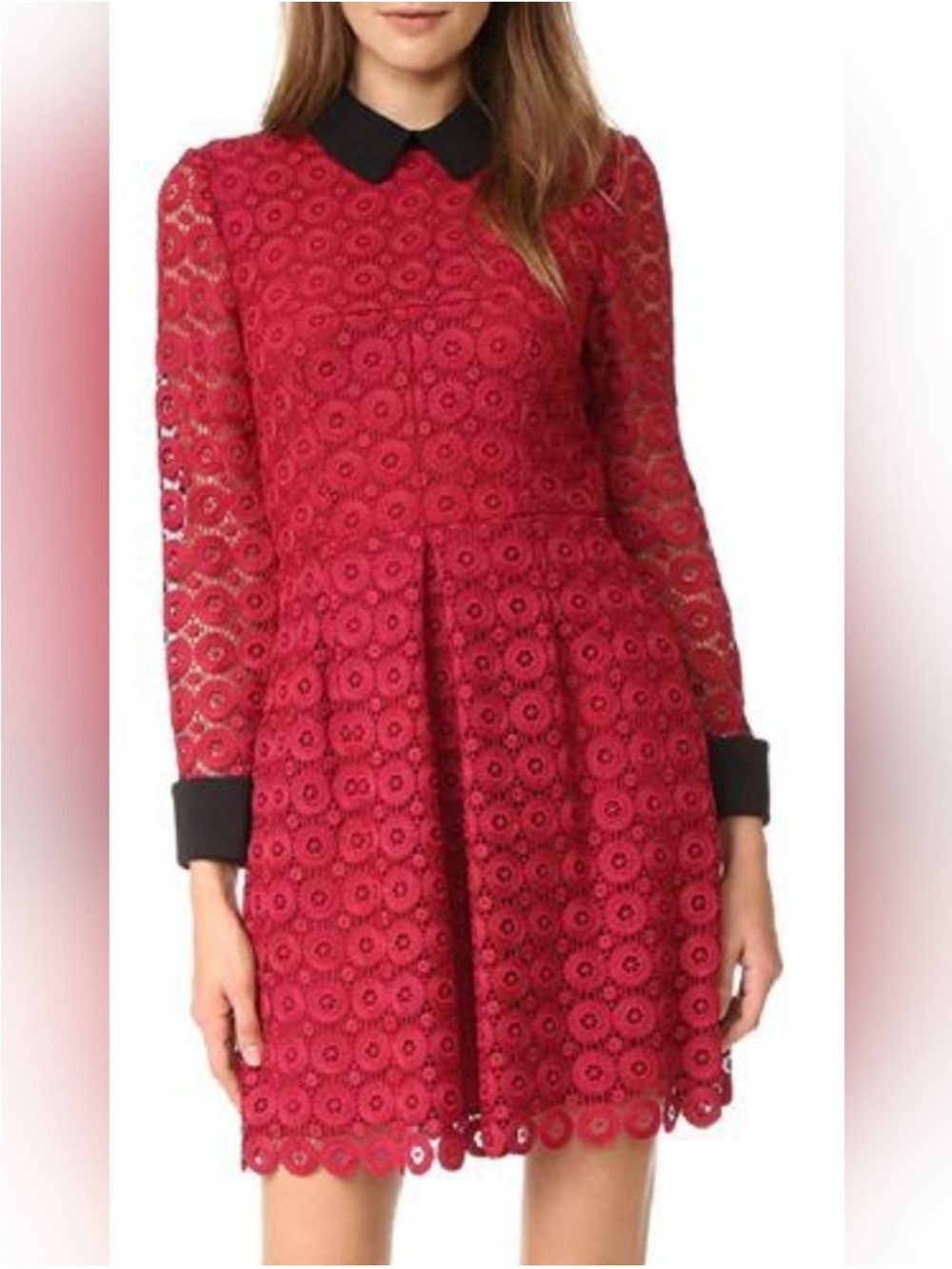 Red Lace Fit & Flare Dress with Peter Pan Collar